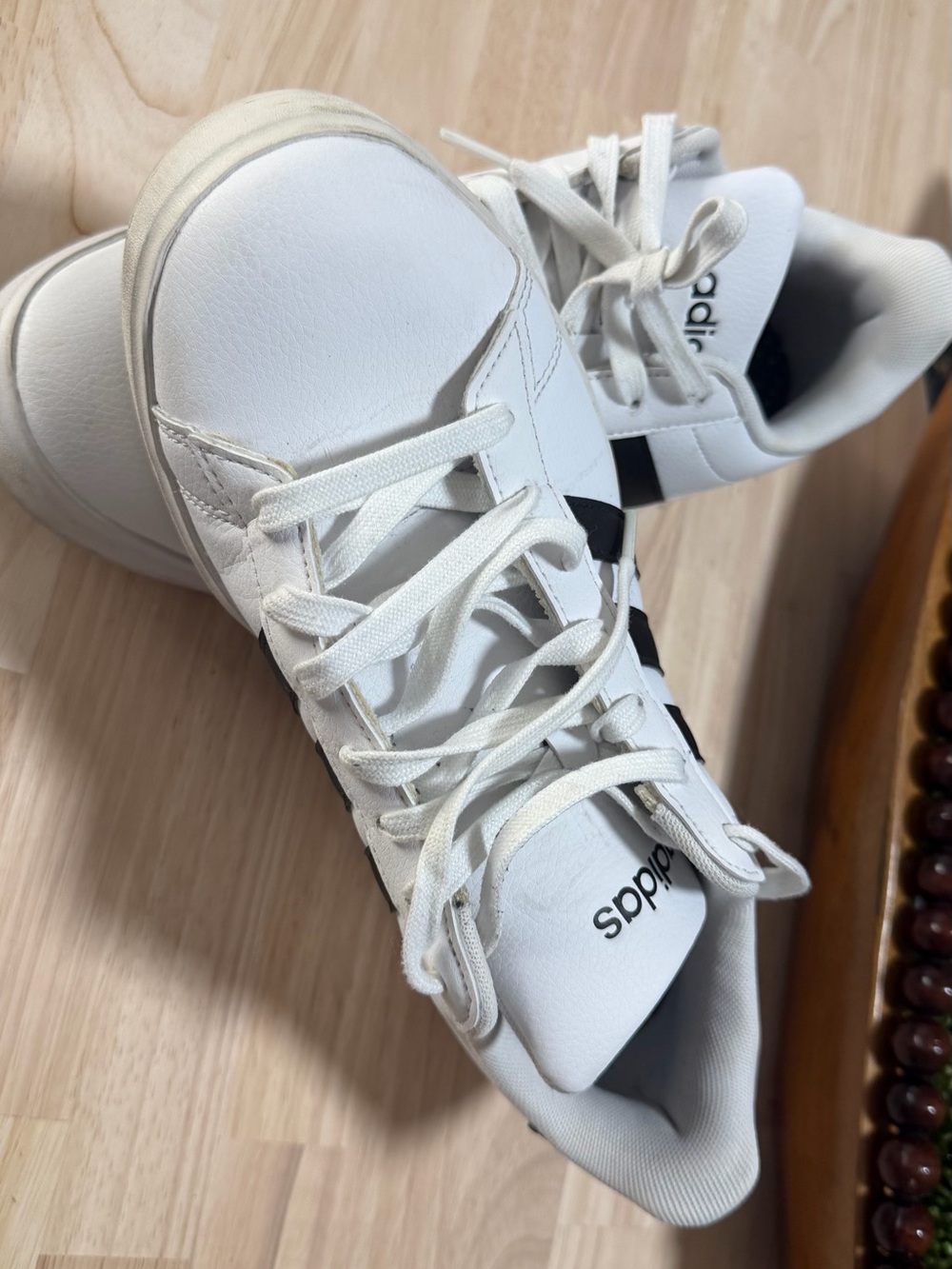adidas White Sneakers with Black Stripes - Women's Low-Top Tennis Shoes - Picture 5 of 5